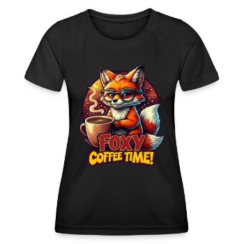 Funny Fox Animal Foxy Coffee time Fox with Coffee - Women's Functional T-Shirt - black - Front - AI Model Female 172 light (172cm)