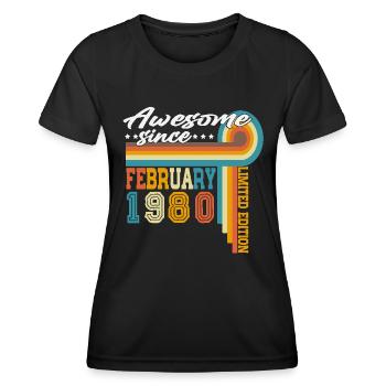 Février 1980 Vintage Born Anniversaire Rétro - T-shirt sport Femme - noir - Devant - AI Model Female 172 light (172cm)