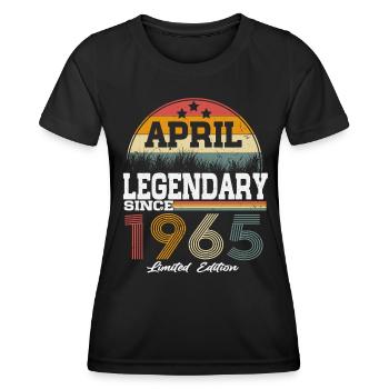 Les légendes sont nées en avril 1965 - T-shirt sport Femme - noir - Devant - AI Model Female 172 light (172cm)