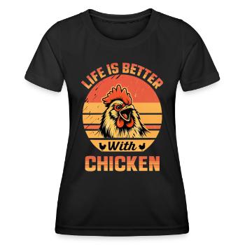 La vie est meilleure avec un poulet avec un coq drôle - T-shirt sport Femme - noir - Devant - AI Model Female 172 light (172cm)
