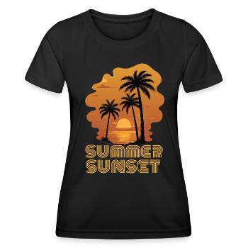Summer Sunset at the Sea Beach with palm trees - Women's Functional T-Shirt - black - Front - AI Model Female 172 light (172cm)