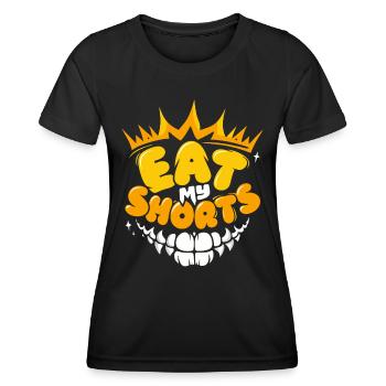 Eat my shorts funny short Video with Teeth mouth - Frauen Funktions-T-Shirt - Schwarz - Vorne - AI Model Female 172 light (172cm)