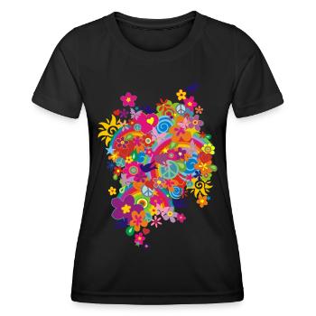 NEW FLOWER POWER RAINBOW - Frauen Funktions-T-Shirt - Schwarz - Vorne - AI Model Female 172 light (172cm)