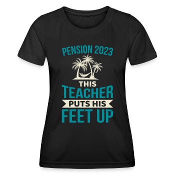 Pension 2023 ce professeur lève les pieds - T-shirt sport Femme - noir - Devant - AI Model Female 172 light (172cm)