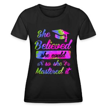 Sie hat es gemeistert Master Abschluss - Frauen Funktions-T-Shirt - Schwarz - Vorne - AI Model Female 172 light (172cm)