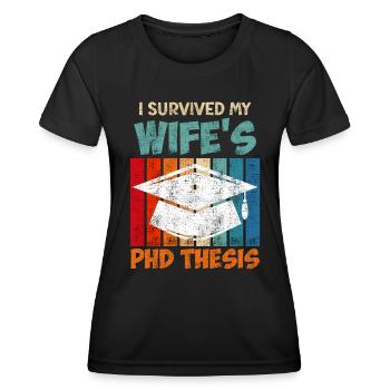 My wife's doctoral thesis survives doctorate - Women's Functional T-Shirt - black - Front - AI Model Female 172 light (172cm)
