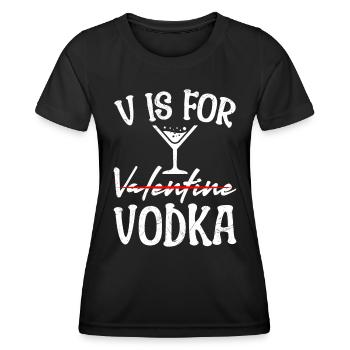 V steht für Vodka lustiges Valentinstag - Frauen Funktions-T-Shirt - Schwarz - Vorne - AI Model Female 172 light (172cm)