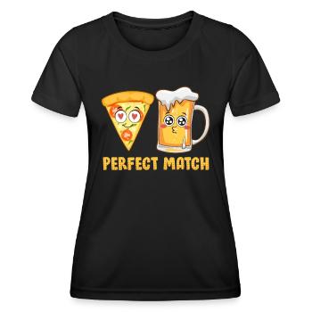 Perfect Match Beer Pizza Love Valentine's Day - Women's Functional T-Shirt - black - Front - AI Model Female 172 light (172cm)