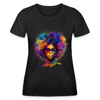 Afro Haare Afro Amerikanisch Afrikanische Frau - Frauen Funktions-T-Shirt - Schwarz - Vorne - AI Model Female 172 light (172cm)