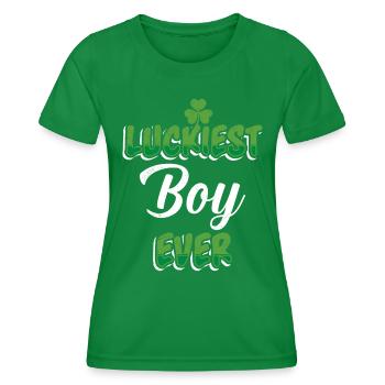 St. Patrick’s Day Spruch Luckiest Boy ever - Frauen Funktions-T-Shirt - Kelly Green - Vorne - AI Model Female 172 dark (172cm)