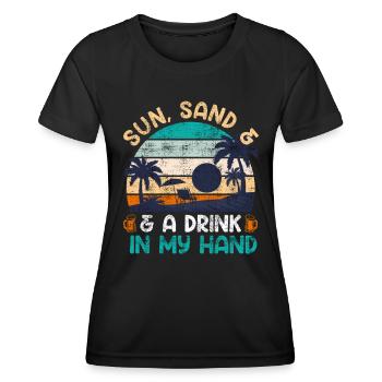 Plage ensoleillée un verre à la main fête de vacances - T-shirt sport Femme - noir - Devant - AI Model Female 172 light (172cm)