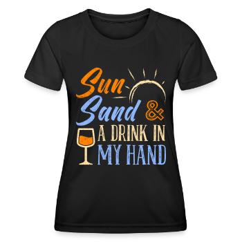 Urlaub Sonne Strand einen Drink in der Hand Party - Frauen Funktions-T-Shirt - Schwarz - Vorne - AI Model Female 172 light (172cm)