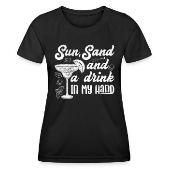 Sonne Strand einen Drink in der Hand Urlaub Party - Frauen Funktions-T-Shirt - Schwarz - Vorne - AI Model Female 172 light (172cm)