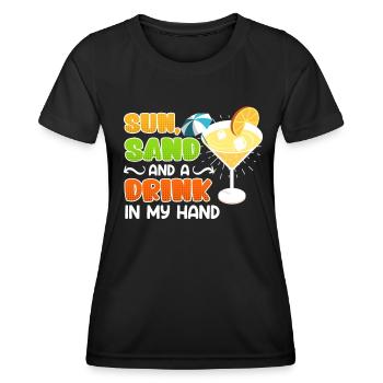 Plage ensoleillée un verre à la main fête de vacances - T-shirt sport Femme - noir - Devant - AI Model Female 172 light (172cm)