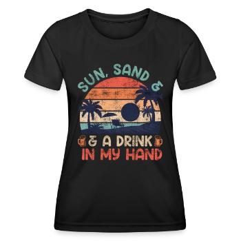 Plage ensoleillée un verre à la main fête de vacances - T-shirt sport Femme - noir - Devant - AI Model Female 172 light (172cm)