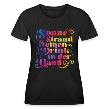 Sonne Strand einen Drink in der Hand Urlaub Party - Frauen Funktions-T-Shirt - Schwarz - Vorne - AI Model Female 172 light (172cm)