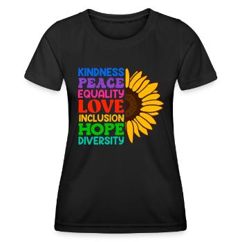 Inclusion Acceptation Gentillesse Solidarité - T-shirt sport Femme - noir - Devant - AI Model Female 172 light (172cm)