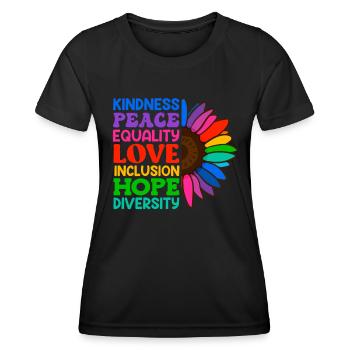 Inclusion Acceptation Gentillesse Solidarité - T-shirt sport Femme - noir - Devant - AI Model Female 172 light (172cm)