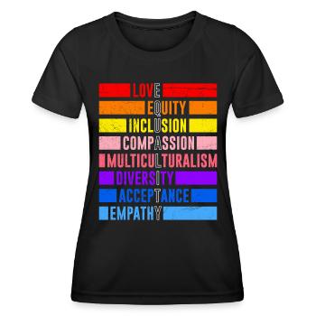 Inclusion Égalité Bienveillance Acceptation - T-shirt sport Femme - noir - Devant - AI Model Female 172 light (172cm)