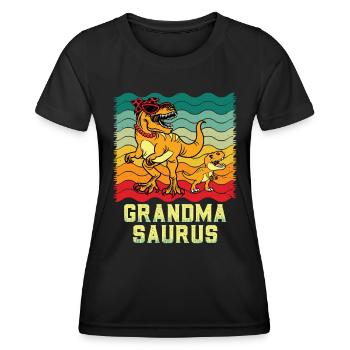 Omasaurus Dinosaurier Grandma Muttertag Granny - Frauen Funktions-T-Shirt - Schwarz - Vorne - AI Model Female 172 light (172cm)
