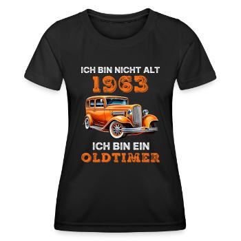 Oldtimer Auto Vintage 1963 Geburtstag Spruch - Frauen Funktions-T-Shirt - Schwarz - Vorne - AI Model Female 172 light (172cm)