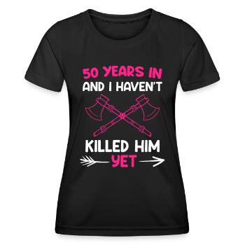 Épouse Noces d’or 50e anniversaire de mariage - T-shirt sport Femme - noir - Devant - AI Model Female 172 light (172cm)