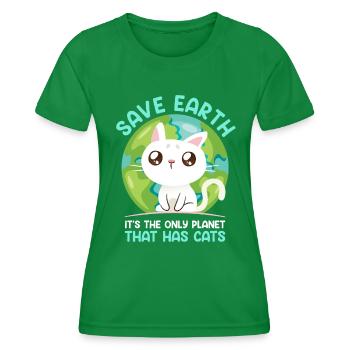 Save Earth Katzenliebhaber Artenschutz Umwelt - Frauen Funktions-T-Shirt - Kelly Green - Vorne - AI Model Female 172 dark (172cm)