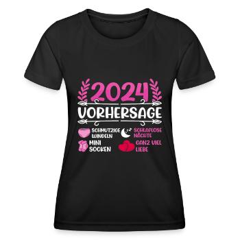 Babyparty Vorhersage 2024 werdende Mama 2024 - Frauen Funktions-T-Shirt - Schwarz - Vorne - AI Model Female 172 light (172cm)