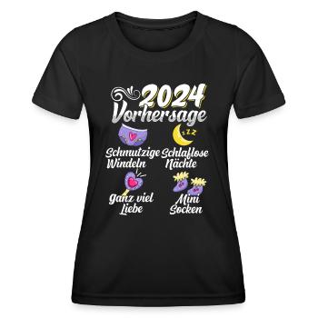 Baby Vorhersage 2024 werdende Mutter 2024 - Frauen Funktions-T-Shirt - Schwarz - Vorne - AI Model Female 172 light (172cm)