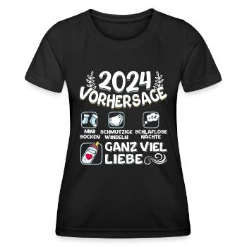 Baby Vorhersage 2024 werdende Mutter 2024 - Frauen Funktions-T-Shirt - Schwarz - Vorne - AI Model Female 172 light (172cm)