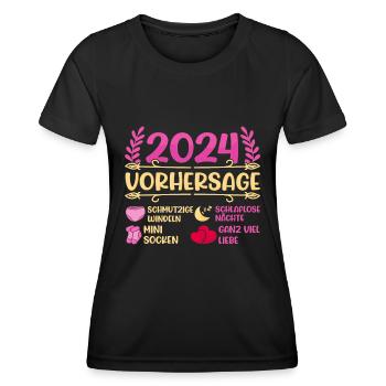Babyparty Vorhersage 2024 werdende Mama 2024 - Frauen Funktions-T-Shirt - Schwarz - Vorne - AI Model Female 172 light (172cm)
