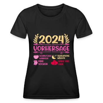 Babyparty Vorhersage 2024 werdende Mama 2024 - Frauen Funktions-T-Shirt - Schwarz - Vorne - AI Model Female 172 light (172cm)