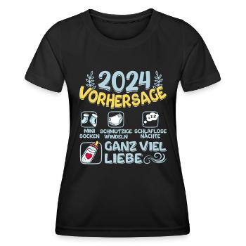 Babyparty Vorhersage 2024 werdende Mama 2024 - Frauen Funktions-T-Shirt - Schwarz - Vorne - AI Model Female 172 light (172cm)