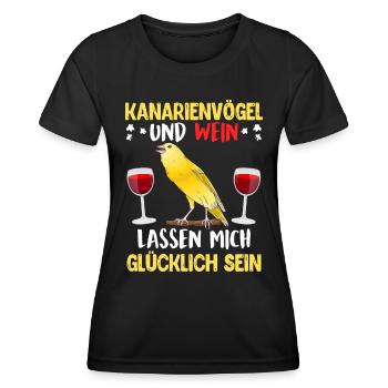 Kanarienvögel und Wein lassen mich glücklich sein - Frauen Funktions-T-Shirt - Schwarz - Vorne - AI Model Female 172 light (172cm)