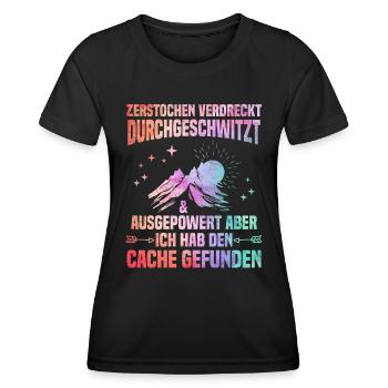 Geocacher Ich hab den Cache gefunden Geocache - Frauen Funktions-T-Shirt - Schwarz - Vorne - AI Model Female 172 light (172cm)
