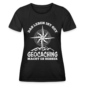 Das Leben ist gut Geocaching macht es besser - Frauen Funktions-T-Shirt - Schwarz - Vorne - AI Model Female 172 light (172cm)
