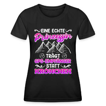 Geocache Eine echte Prinzessin trägt GPS Empfänger - Frauen Funktions-T-Shirt - Schwarz - Vorne - AI Model Female 172 light (172cm)