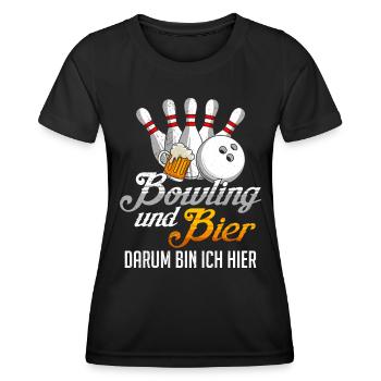 Bowling und Bier Darum bin ich hier Bierliebhaber - Frauen Funktions-T-Shirt - Schwarz - Vorne - AI Model Female 172 light (172cm)