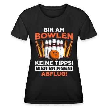 Bowling Bin am Bowlen Keine Tipps! Bier bringen! - Frauen Funktions-T-Shirt - Schwarz - Vorne - AI Model Female 172 light (172cm)
