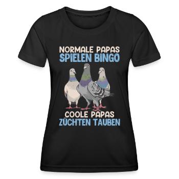 Tauben Papa Normale Papas spielen BINGO - Frauen Funktions-T-Shirt - Schwarz - Vorne - AI Model Female 172 light (172cm)