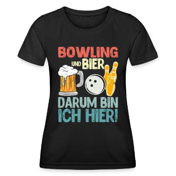 Bowling und Bier Darum bin ich hier Bowler - Frauen Funktions-T-Shirt - Schwarz - Vorne - AI Model Female 172 light (172cm)
