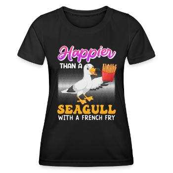 Happier than a Seagull with a French Fry Seagulls - Women's Functional T-Shirt - black - Front - AI Model Female 172 light (172cm)