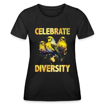 Singvögel Celebrate Diversity Kanarienvögel - Frauen Funktions-T-Shirt - Schwarz - Vorne - AI Model Female 172 light (172cm)
