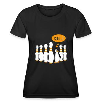 Bowlingbahn Pinguin Shit ...! Lustiges Shirt - Frauen Funktions-T-Shirt - Schwarz - Vorne - AI Model Female 172 light (172cm)