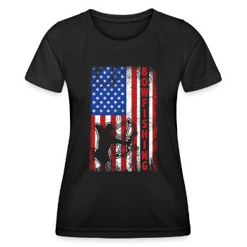 Bow Fishing USA America Flag Bow Hunter - Women's Functional T-Shirt - black - Front - AI Model Female 172 light (172cm)