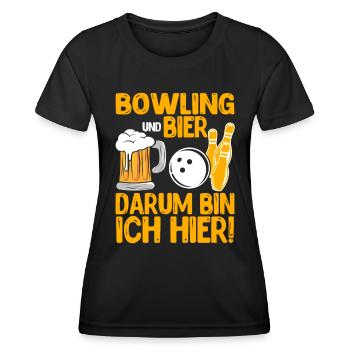 Bowling und Bier Darum bin ich hier Bowler - Frauen Funktions-T-Shirt - Schwarz - Vorne - AI Model Female 172 light (172cm)