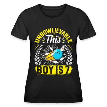 B-Day Unbowlievable Ce garçon a 7 ans Bowling - T-shirt sport Femme - noir - Devant - AI Model Female 172 light (172cm)