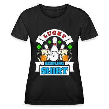 Bowlingspieler Lucky Bowling Shirt Biertrinker - Frauen Funktions-T-Shirt - Schwarz - Vorne - AI Model Female 172 light (172cm)