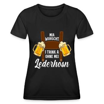Volksfest Mia Wurscht I trink a ohne mei Lederhosn - Frauen Funktions-T-Shirt - Schwarz - Vorne - AI Model Female 172 light (172cm)