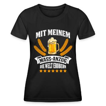 Bayerisch Shirt Mit Meinem Mass-Anzug Welt Erobern - Frauen Funktions-T-Shirt - Schwarz - Vorne - AI Model Female 172 light (172cm)